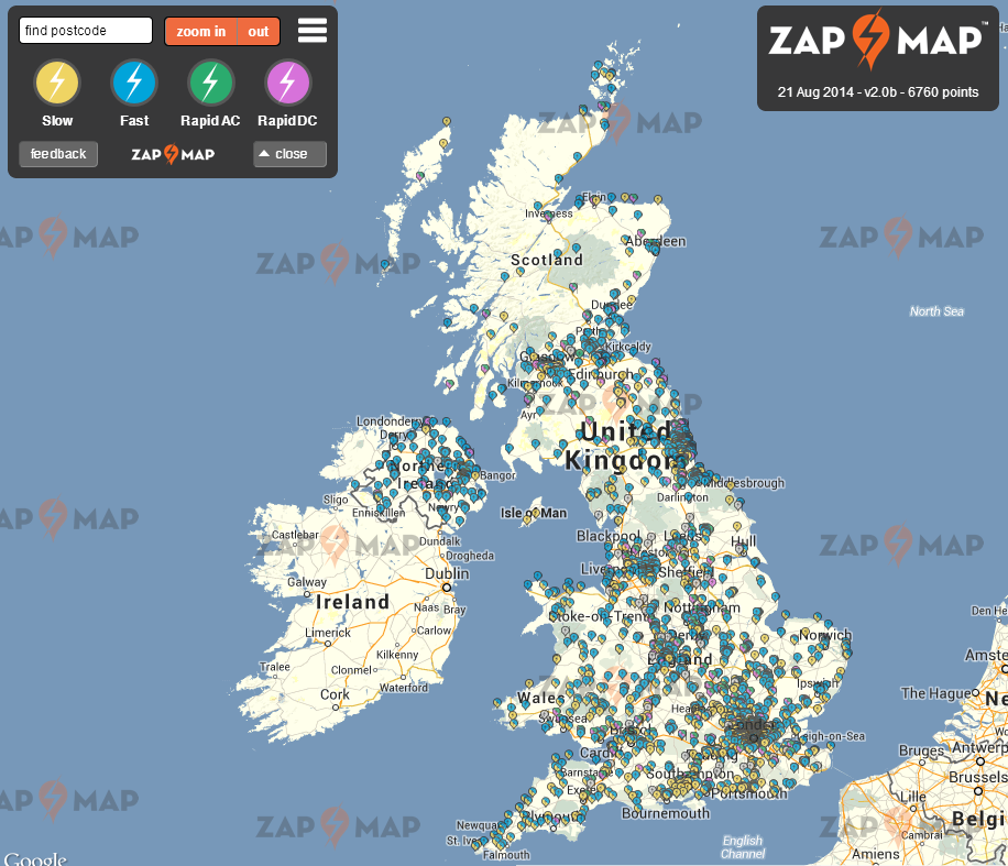 electrical vehicle charging point map