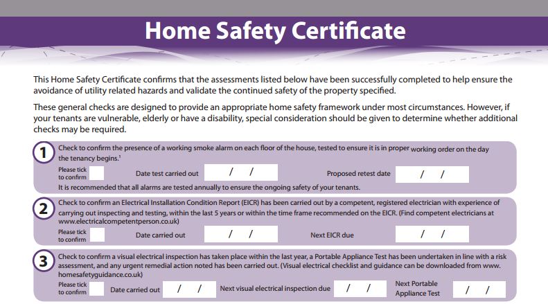 home safety certificate for landlords in private rental sector